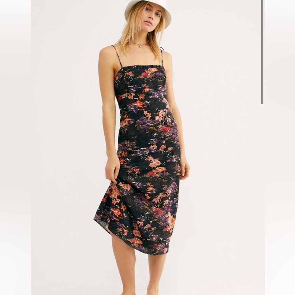 Free People Beach Party midi dress sz 8 Hawaiian lava print
